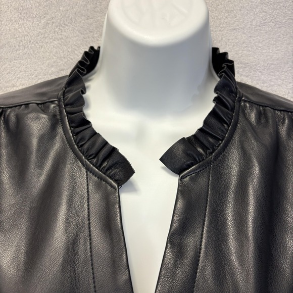 Marc New York Faux Leather Jacket Womens Medium Black V Neck Puff Sleeve Supple - Picture 10 of 15